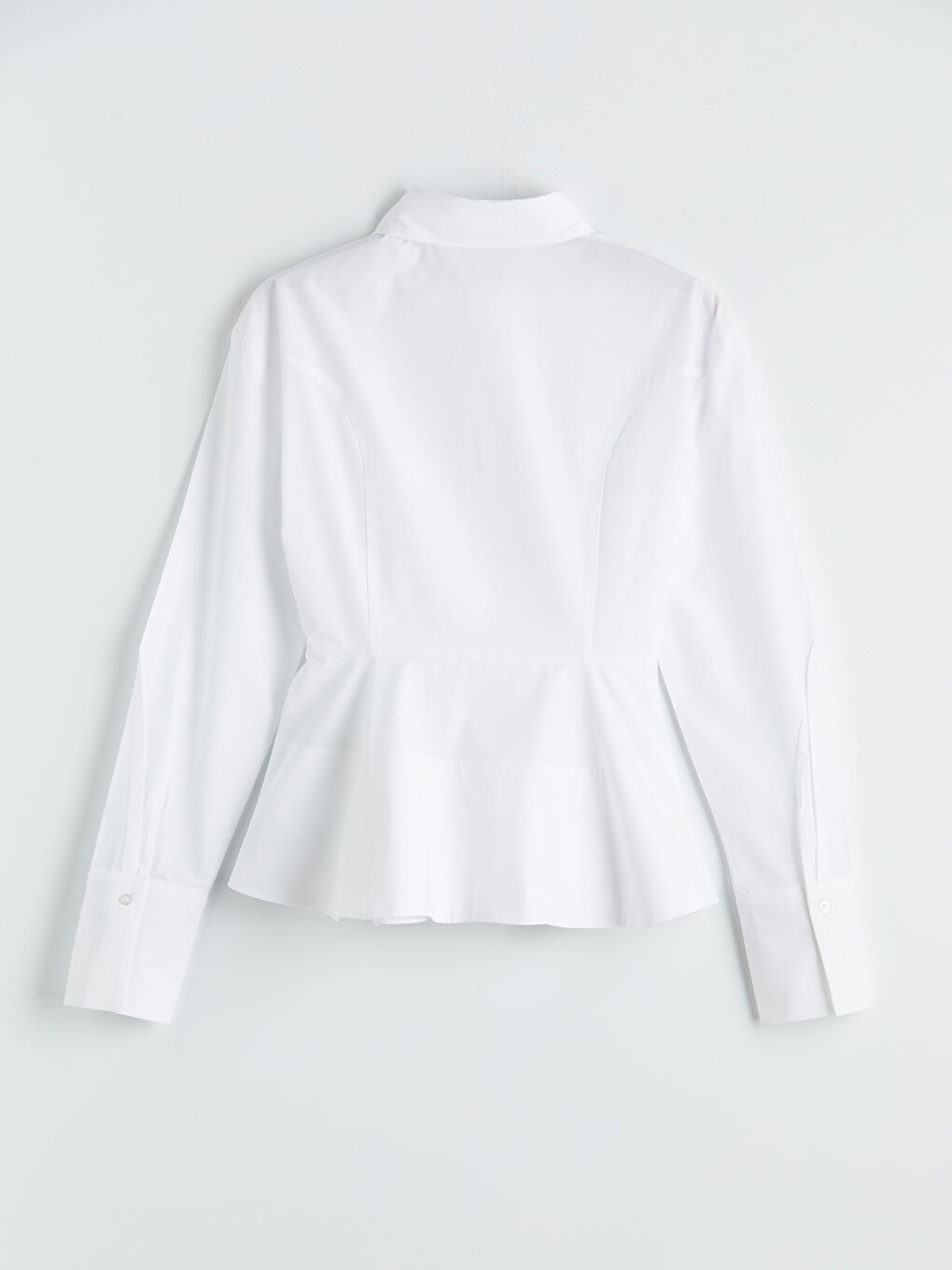 Beyaz Büzgülü Poplin Kadın Gömlek-4