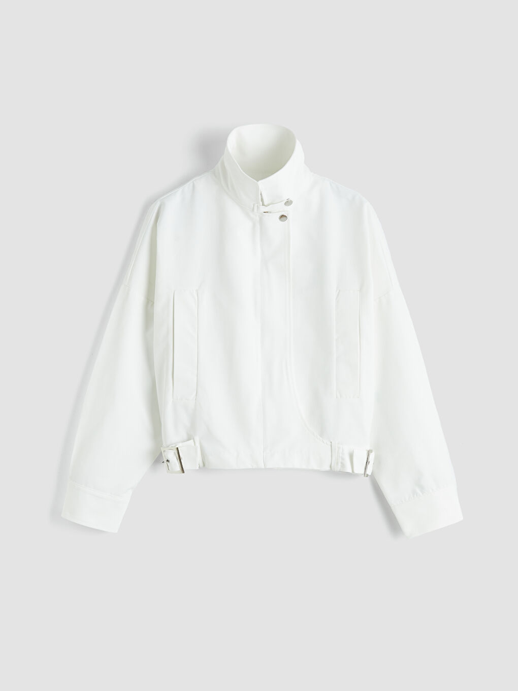 Beyaz Dik Yaka Kadın Ceket-5