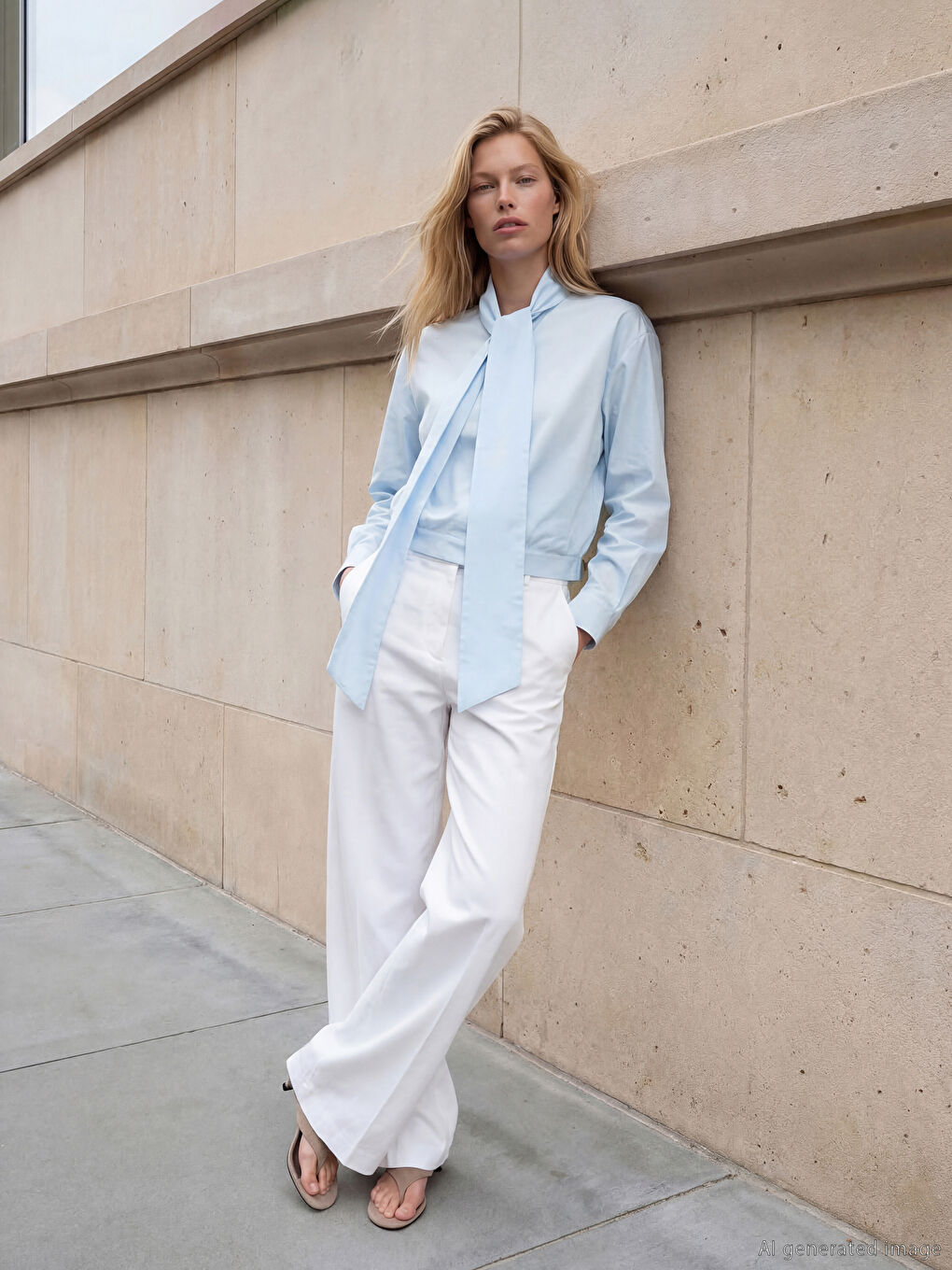 Mavi Fular Yaka Kadın Gömlek-1