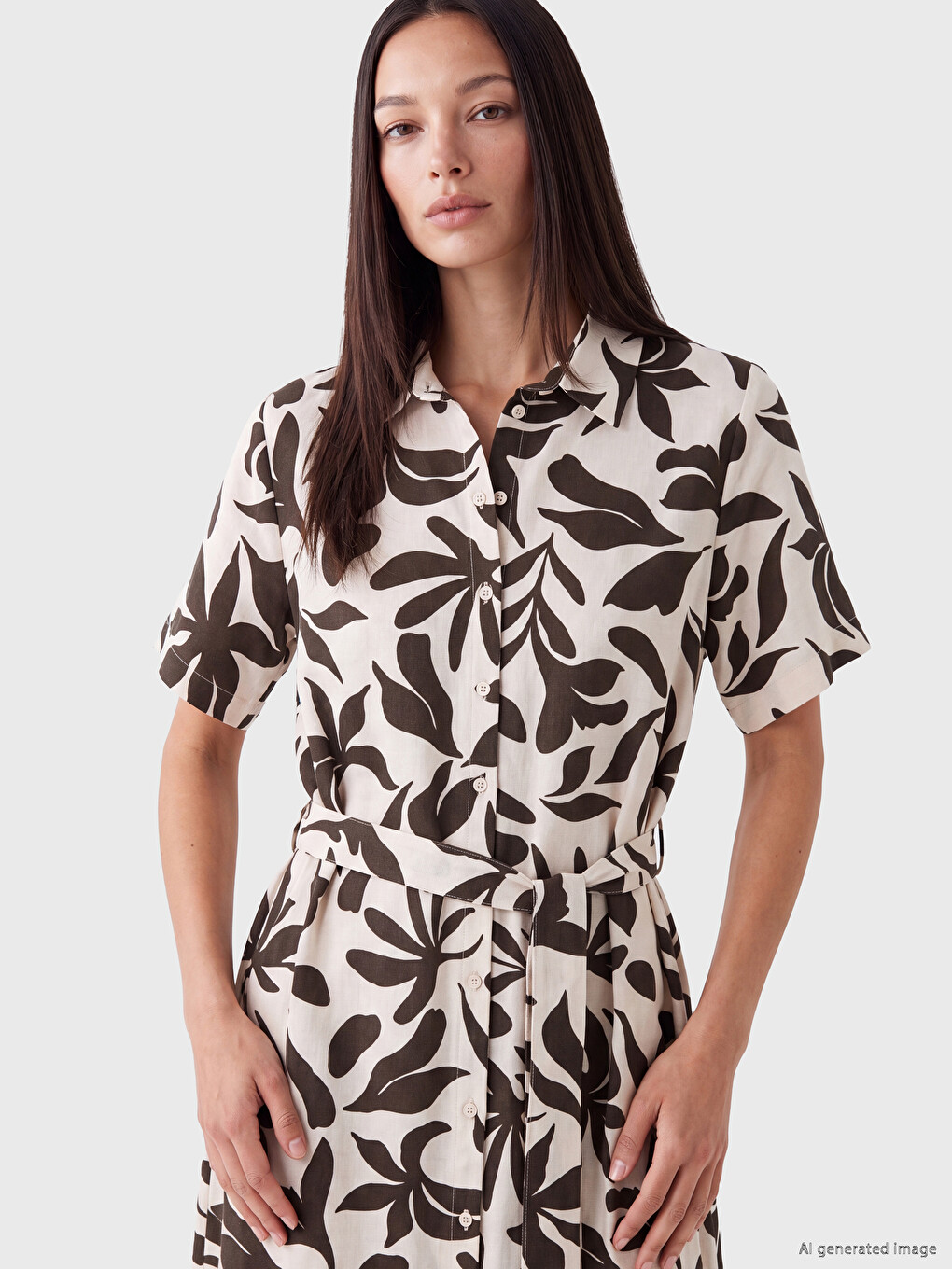 Patterned Linen Blend Shirt Dress-1