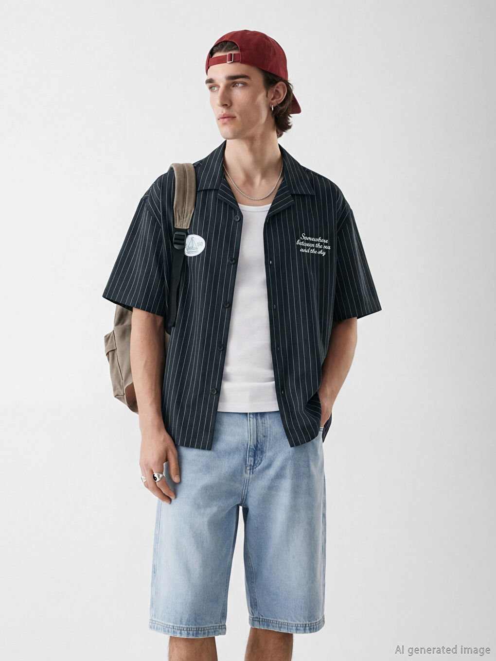 Siyah Regular Fit Çizgili Erkek Gömlek-1