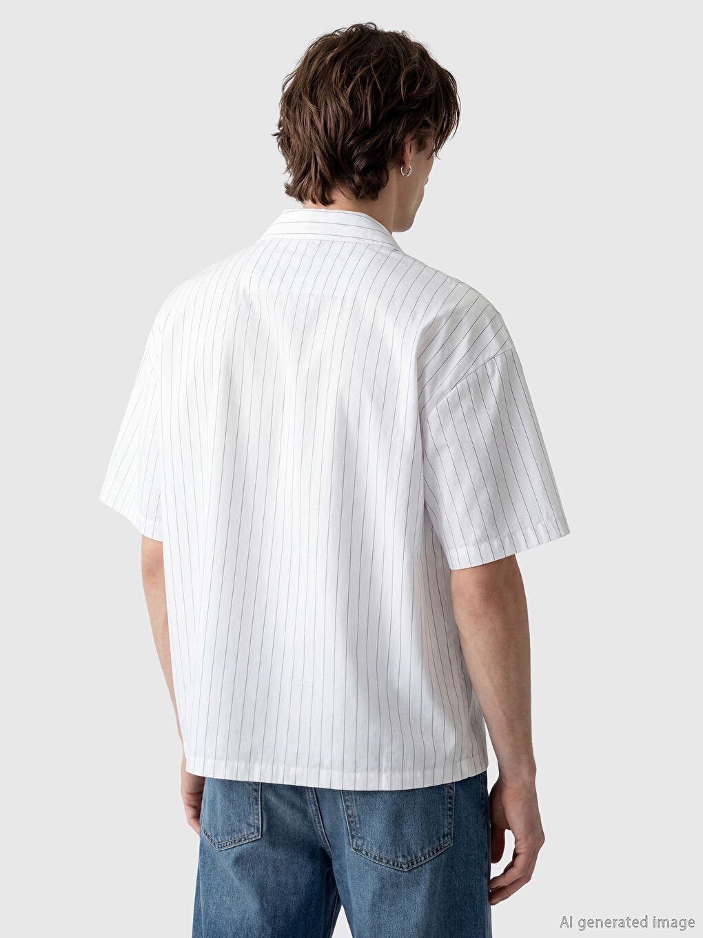 Beyaz Regular Fit Çizgili Erkek Gömlek-3