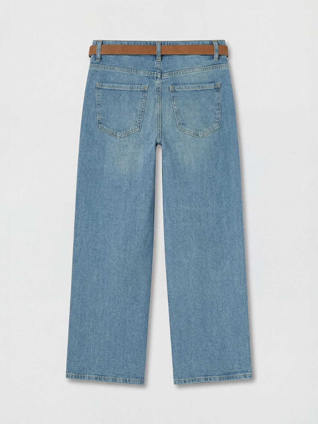 İndigo Beli Kemerli Wideleg Kadın Jean Pantolon-1