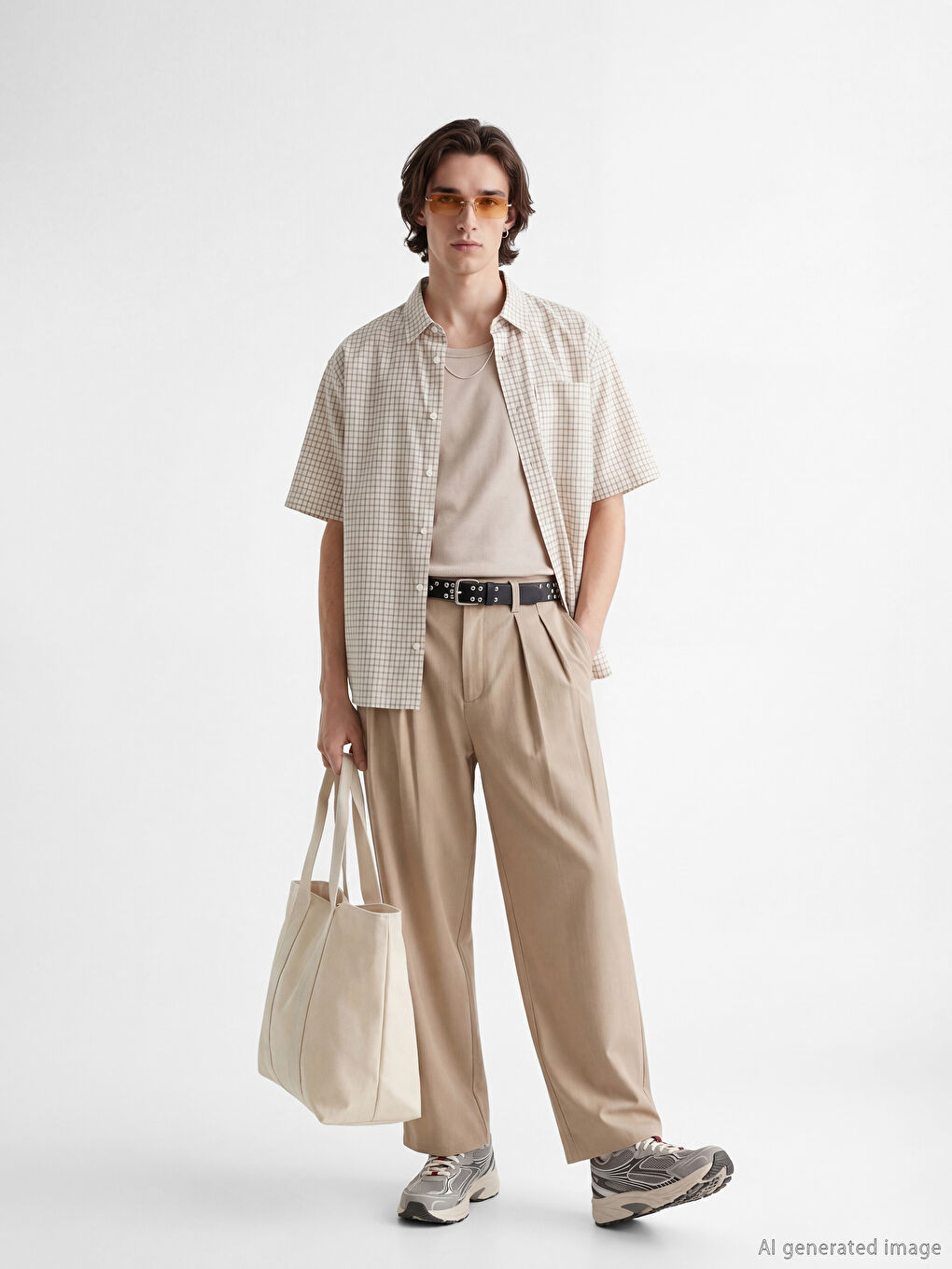 Bej Regular Fit Ekose Erkek Gömlek-1