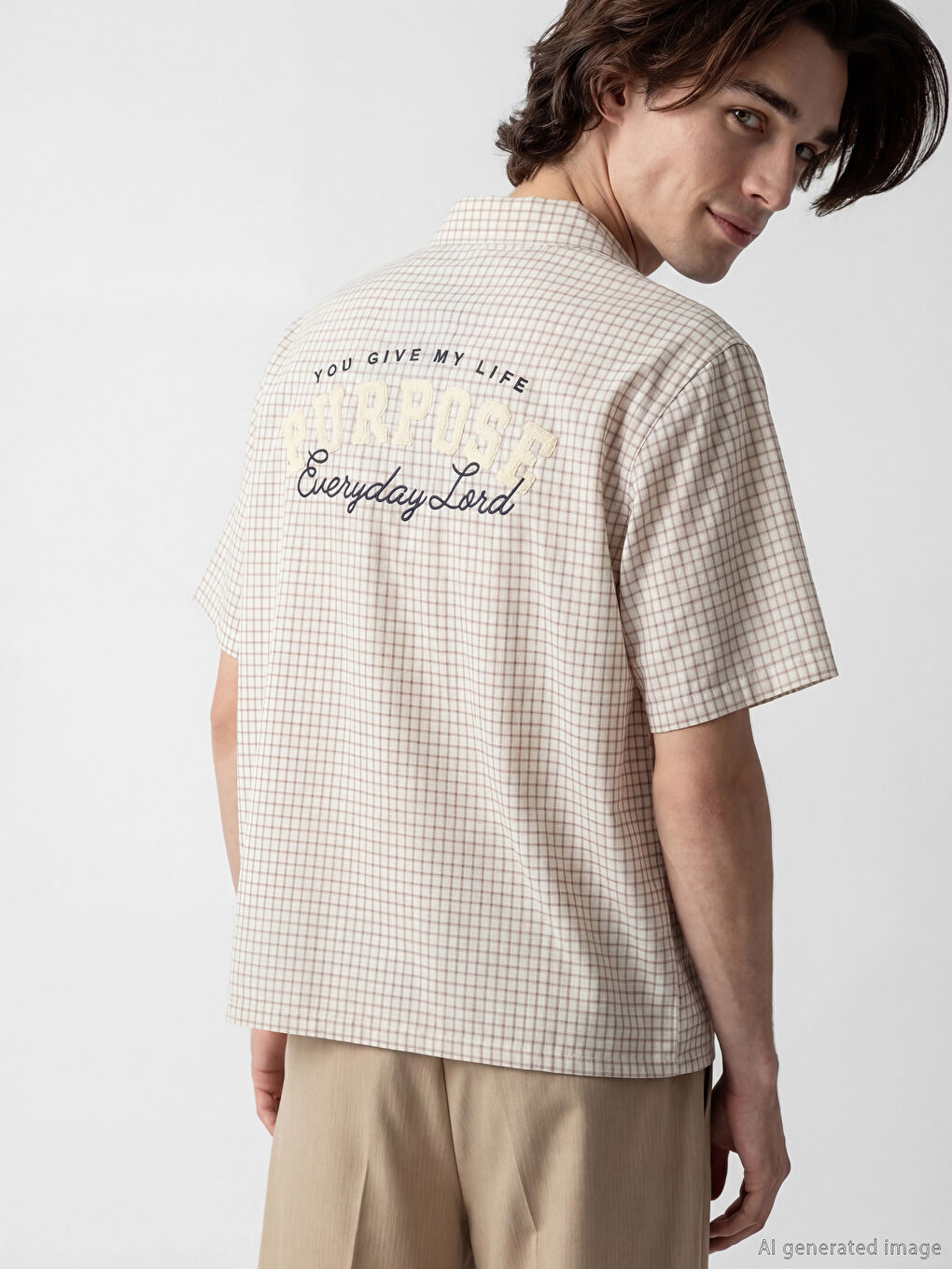 Bej Regular Fit Ekose Erkek Gömlek-2