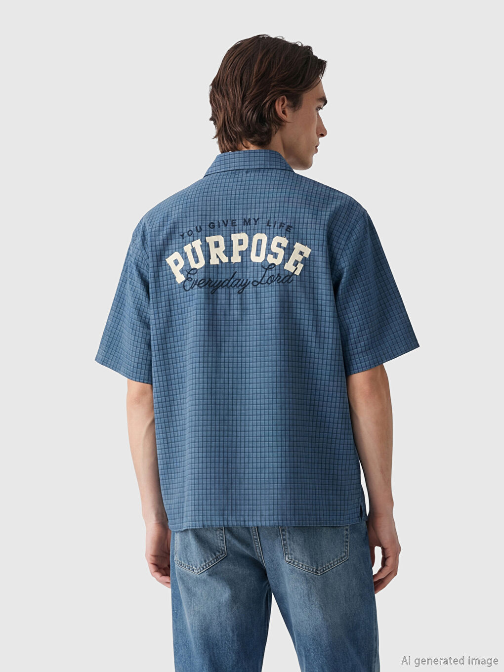 Lacivert Regular Fit Ekose Erkek Gömlek-2