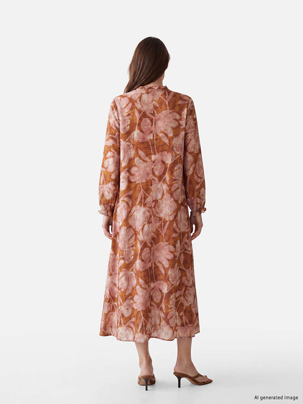 Ruffled Tie Neck Patterned Dress-1