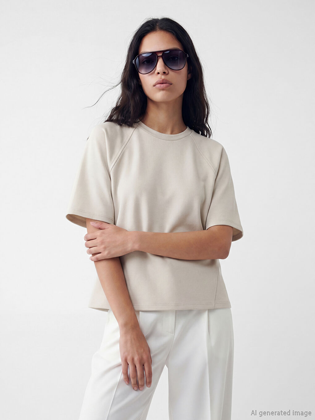 Gri Bisiklet Yaka Kadın Tişört