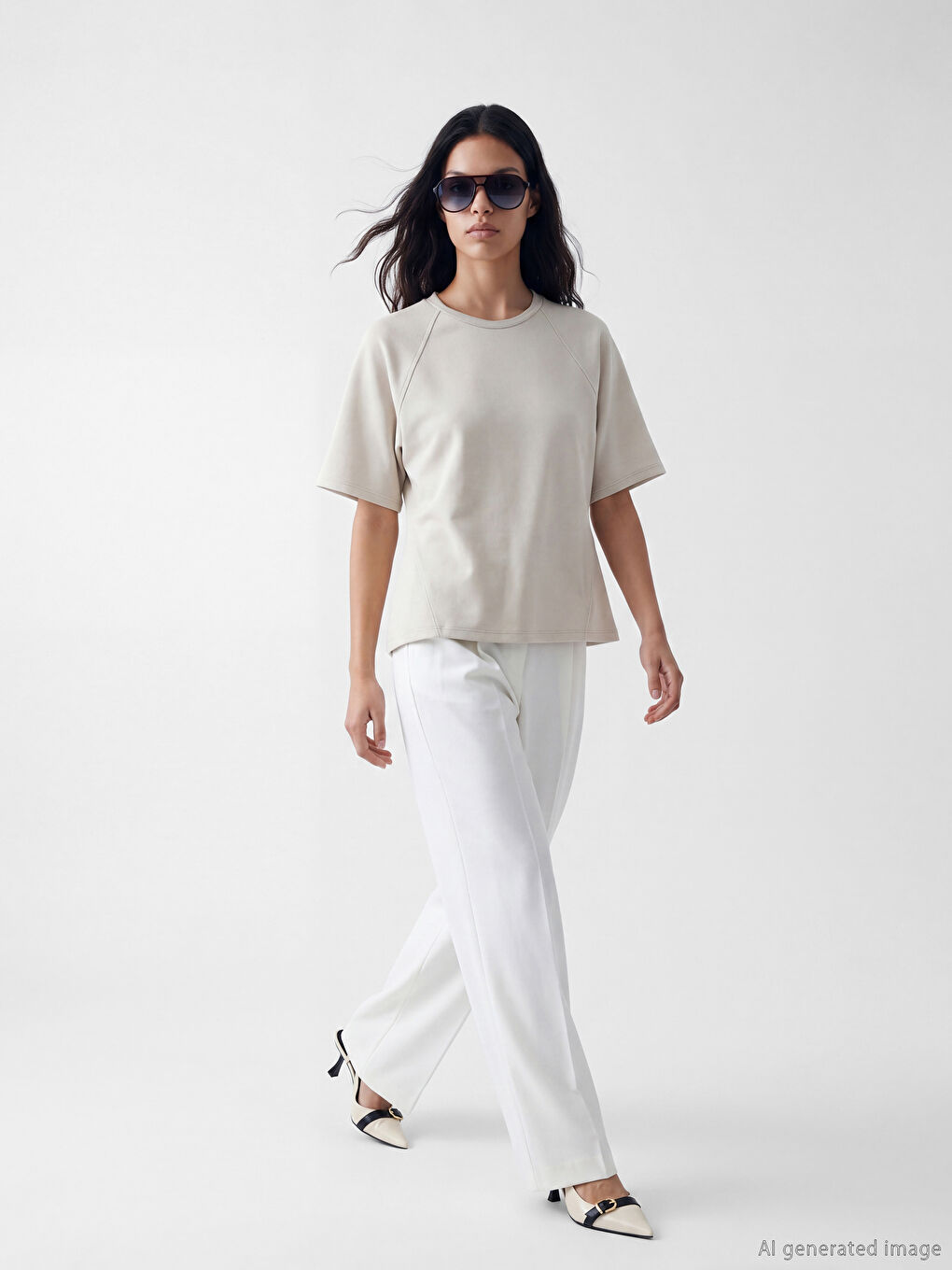 Gri Bisiklet Yaka Kadın Tişört-1