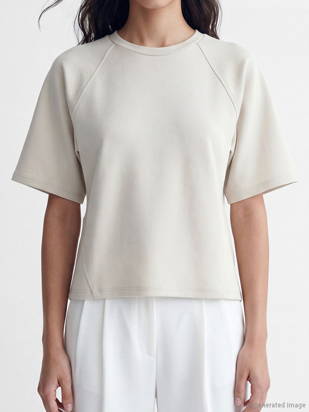 Gri Bisiklet Yaka Kadın Tişört-2