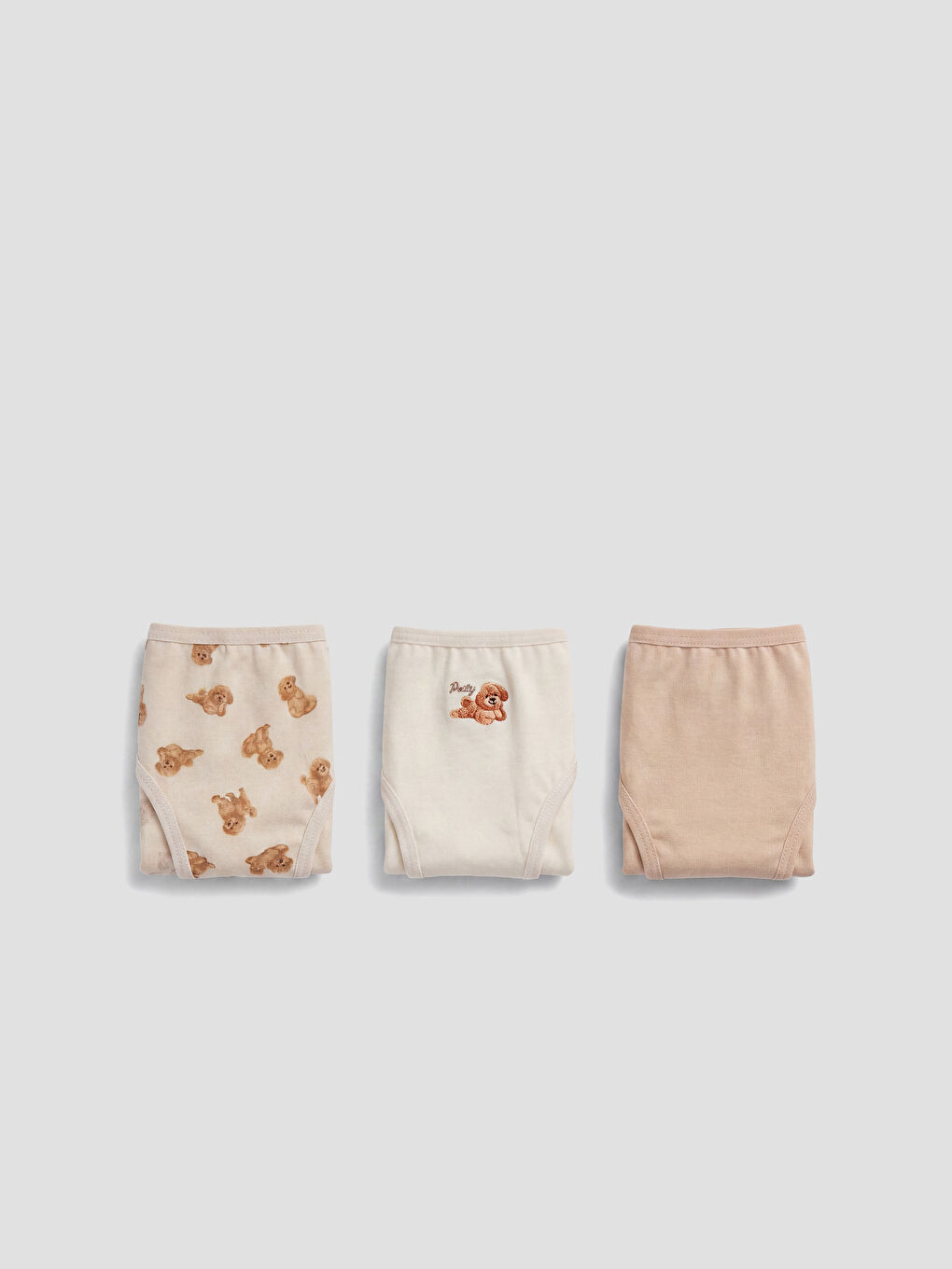 Bej Baskılı Kız Çocuk Slip Külot 3'lü
