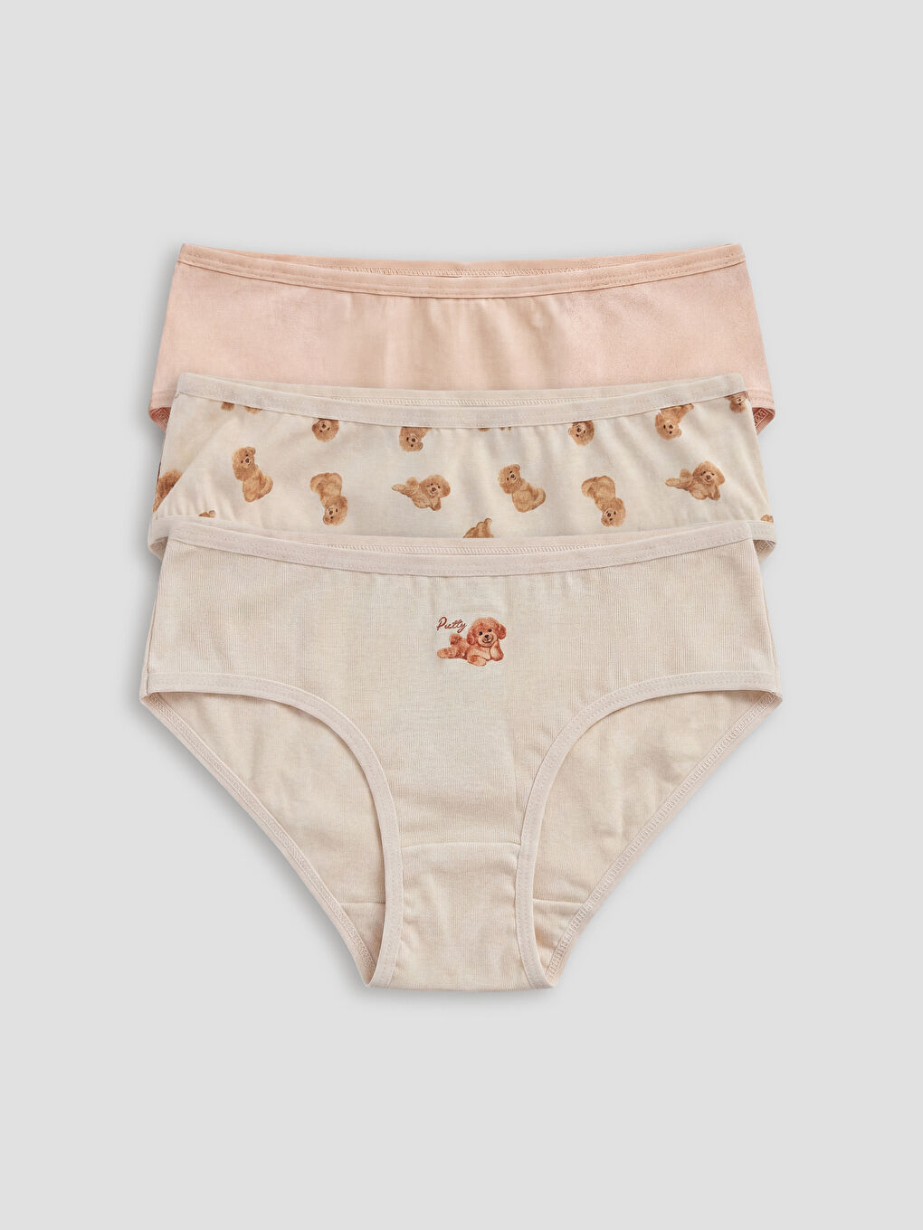 Bej Baskılı Kız Çocuk Slip Külot 3'lü-1
