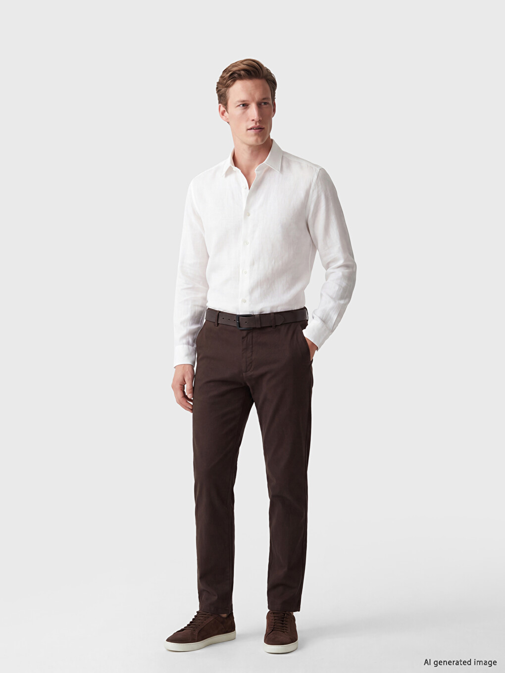 Regular Fit Muške Pantalone od Mešavine Lana-1