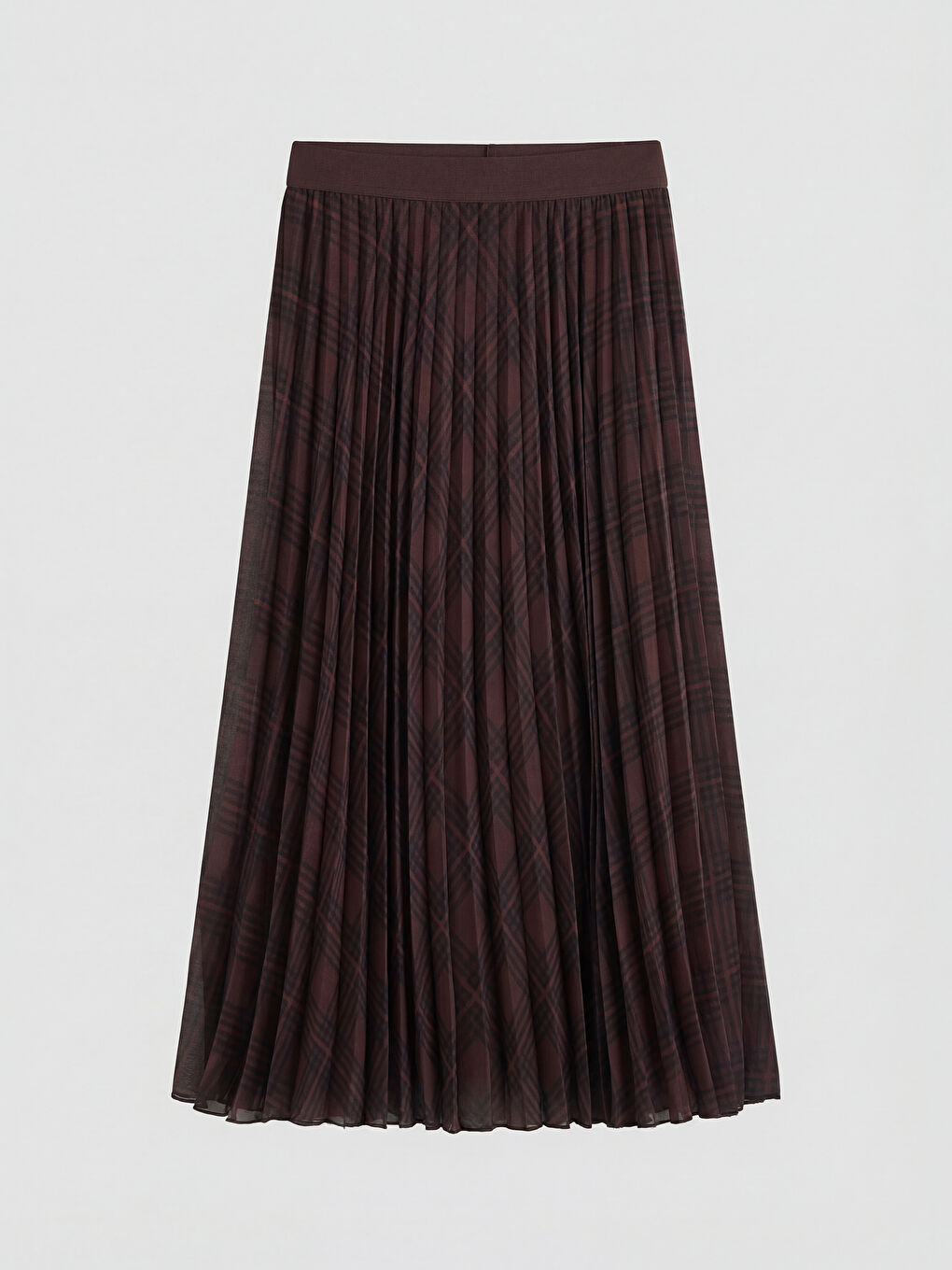 Karışık Beli Lastikli Ekose Pileli Etek