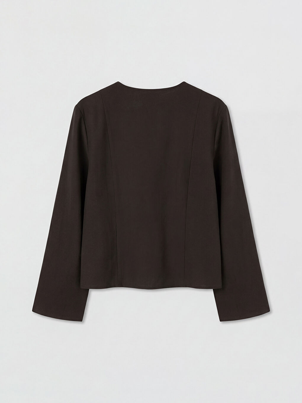 Kahverengi V Yaka Bağlama Detaylı Bluz-1