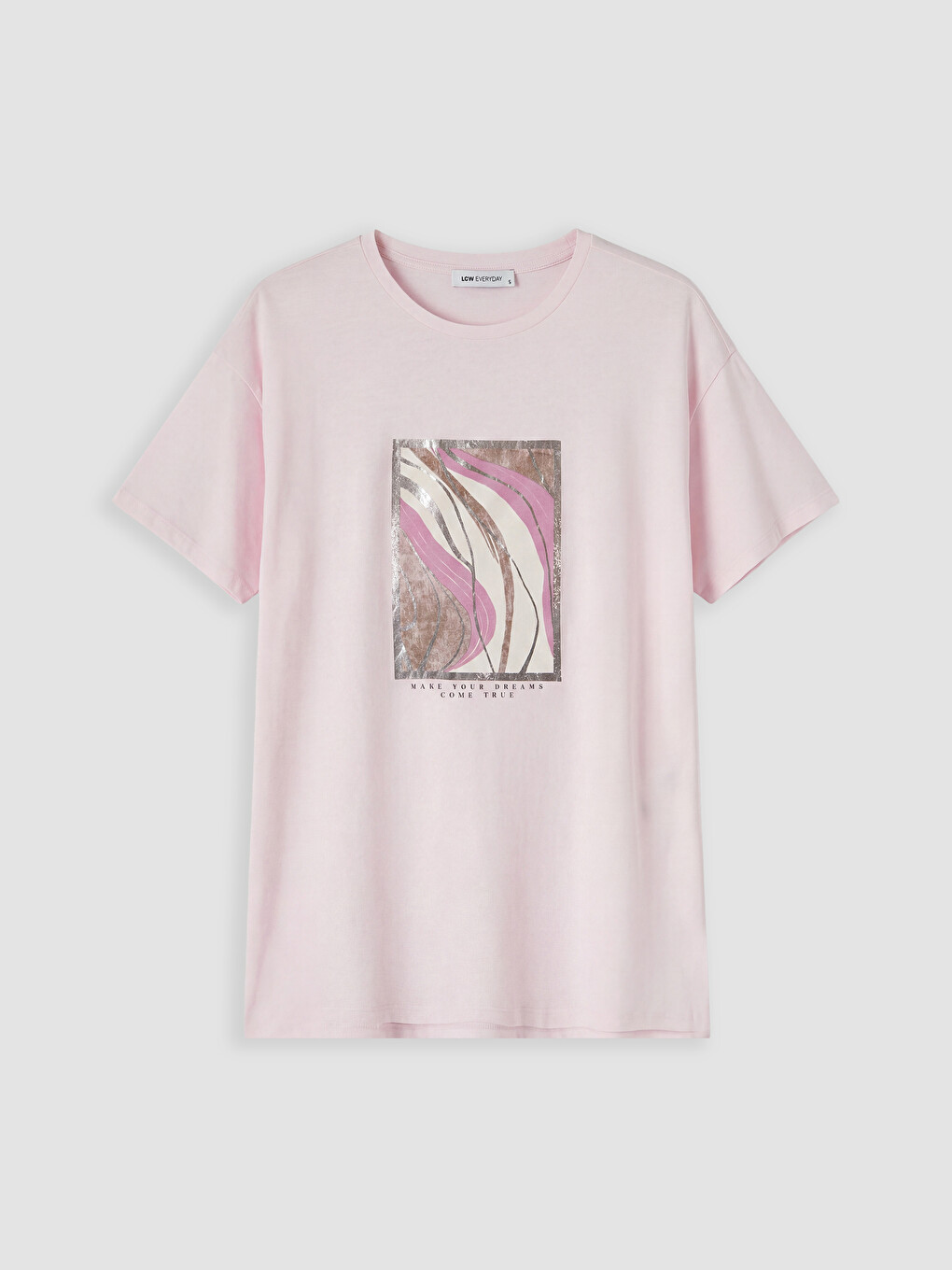 Pembe Bisiklet Yaka Baskılı Kadın Tişört