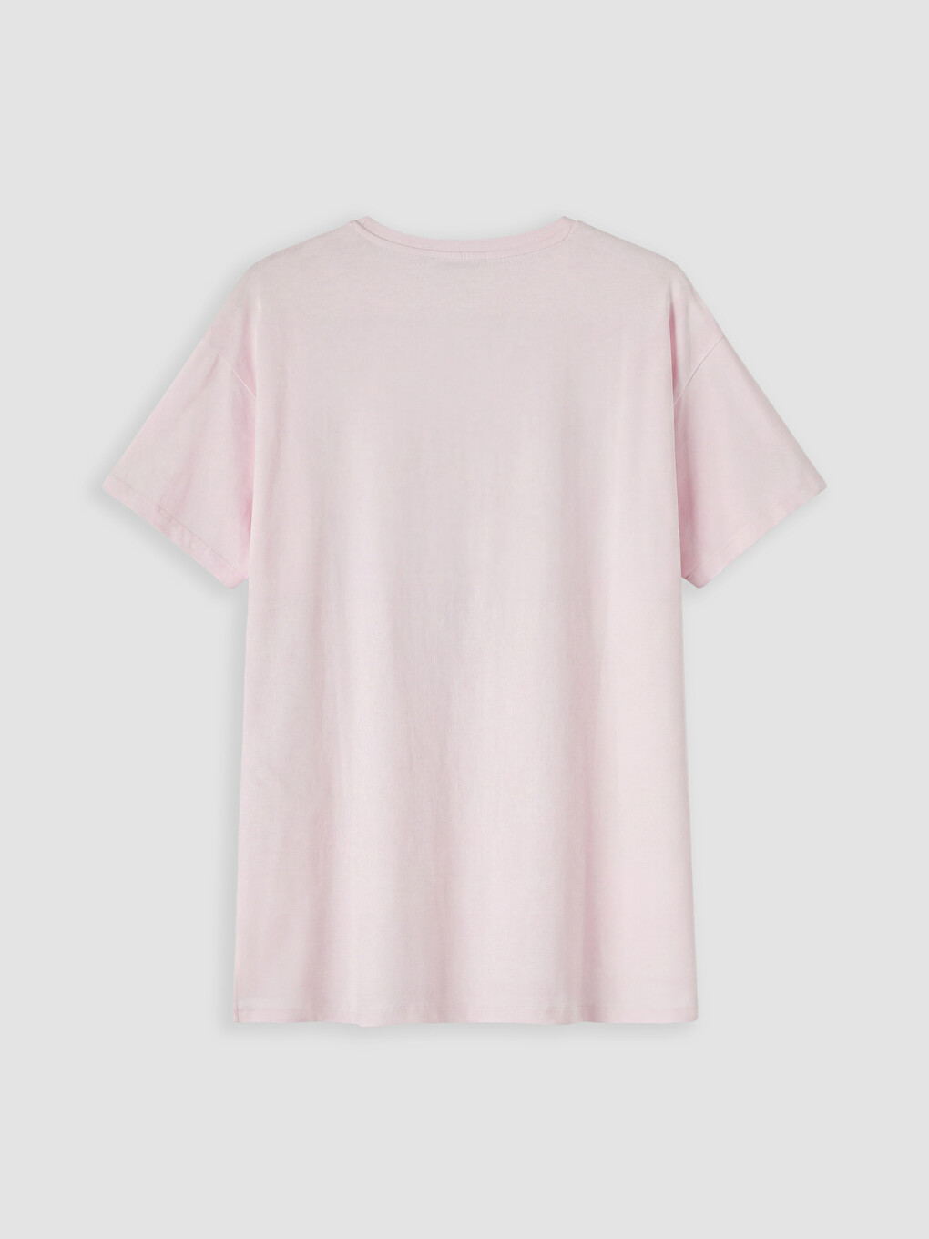 Pembe Bisiklet Yaka Baskılı Kadın Tişört-1