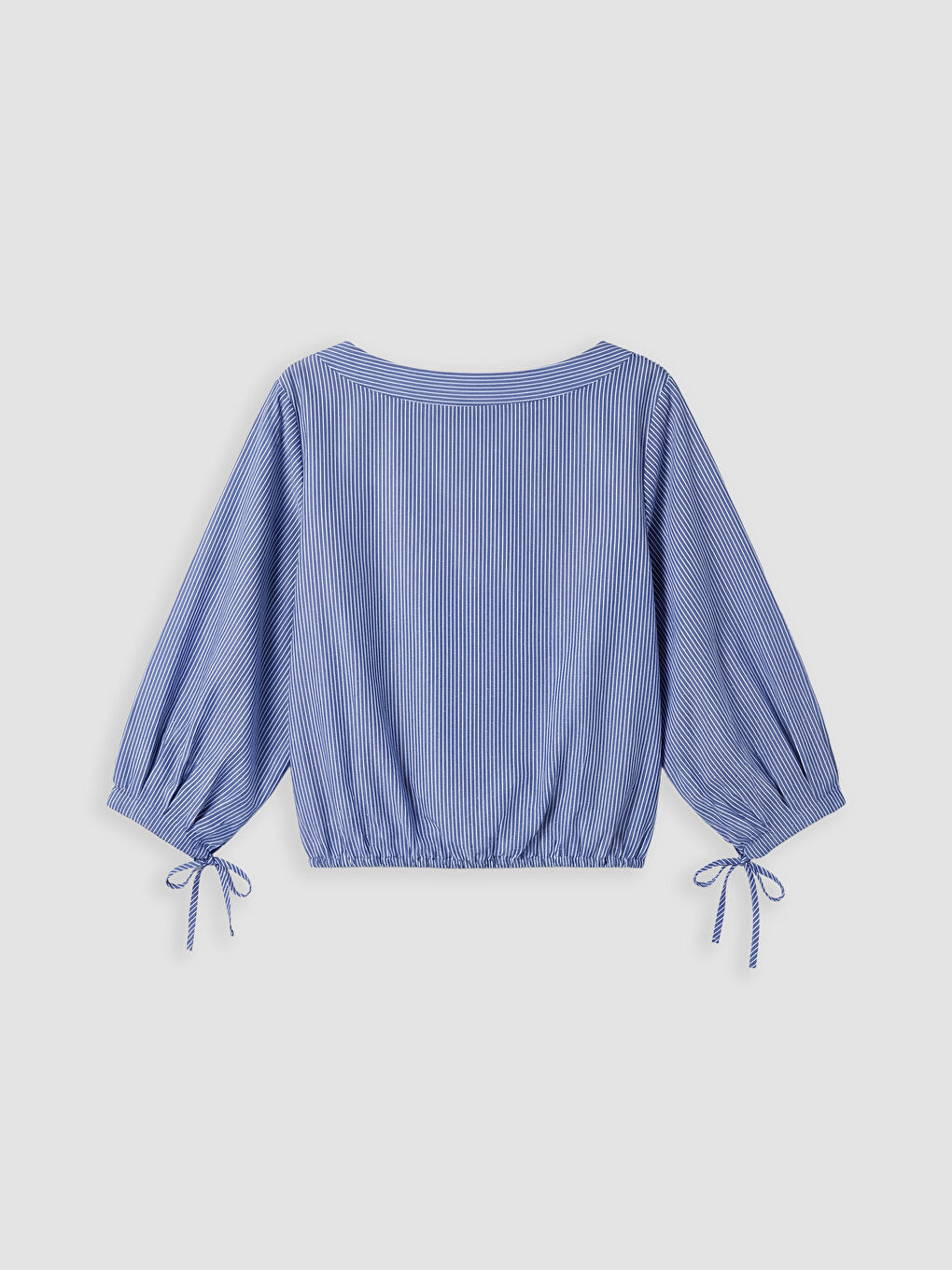 Mavi Kayık Yaka Çizgili Bluz-4