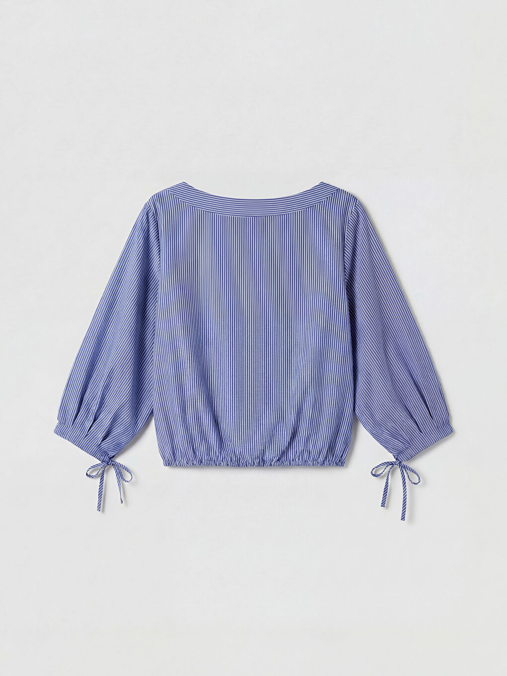 Mavi Kayık Yaka Çizgili Bluz-5