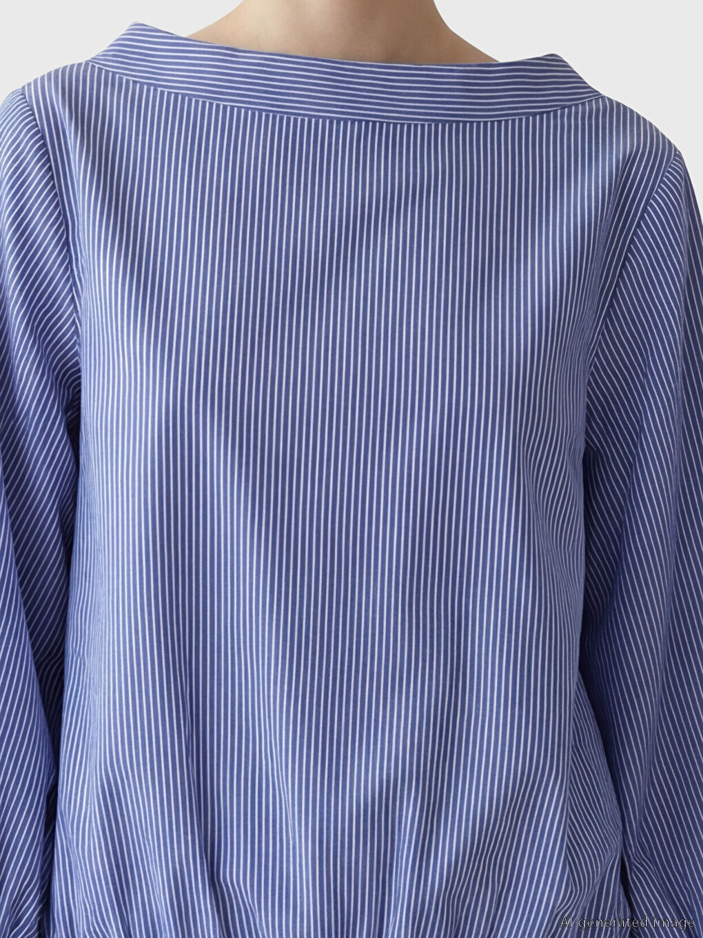 Mavi Kayık Yaka Çizgili Bluz-2