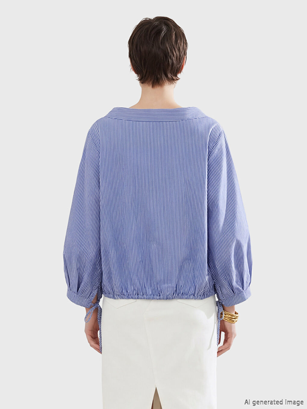 Mavi Kayık Yaka Çizgili Bluz-3