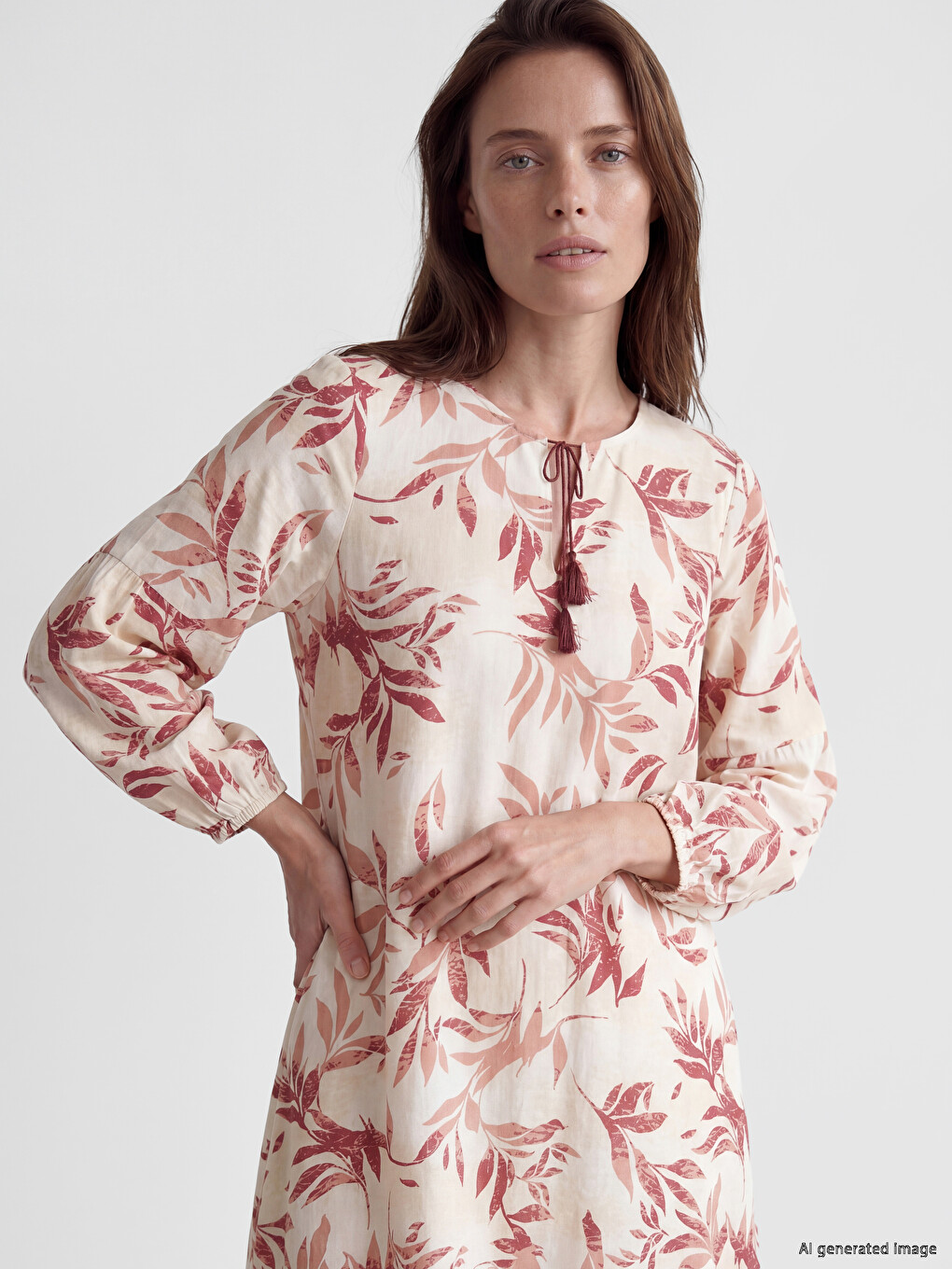 Tie Neck Patterned Dress-1
