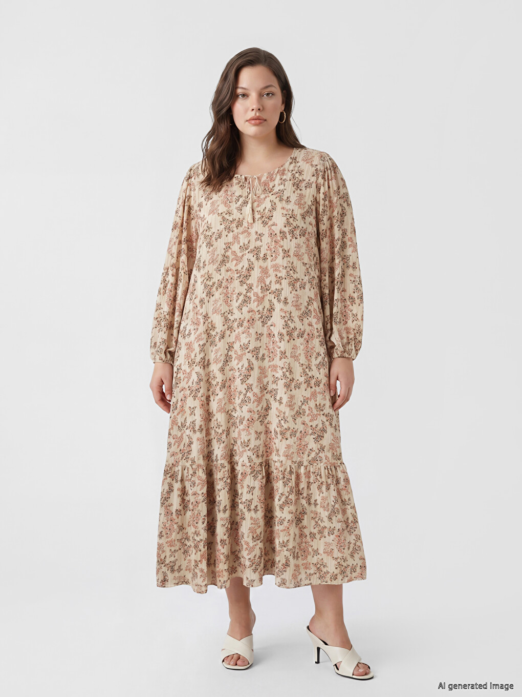 Tie Neck Patterned Dress-1