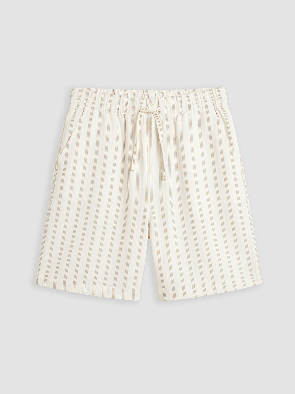 Bej Kız Çocuk Beli Lastikli Çizgili Şort