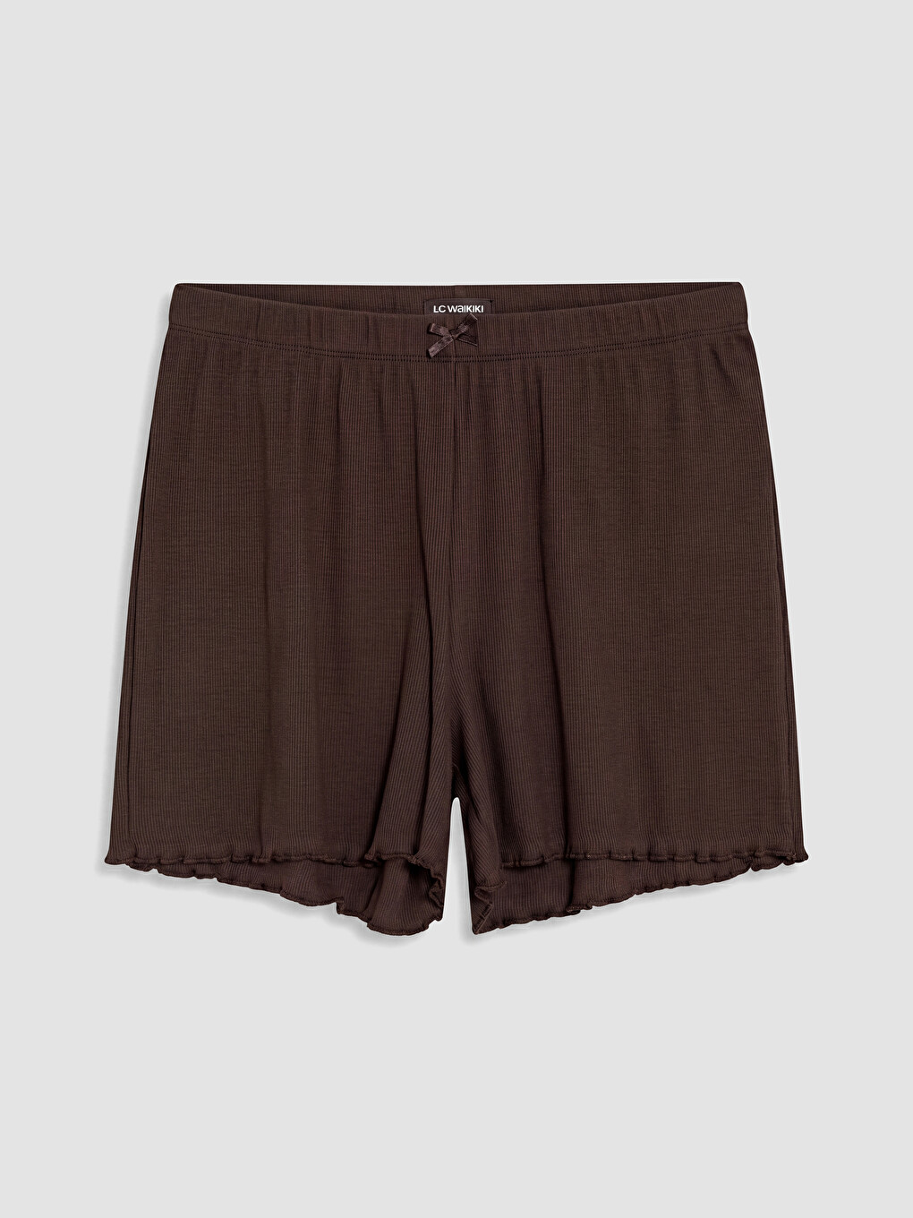 Kahverengi Beli Lastikli Kadın Şort Pijama Alt 2'li-1