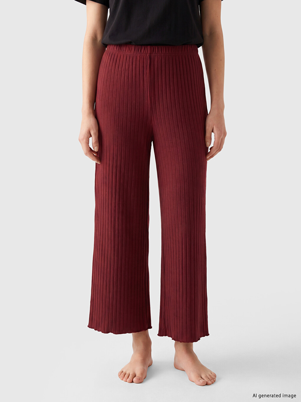 Wide Leg Women's Ribbed Capri Pyjama Bottoms-1