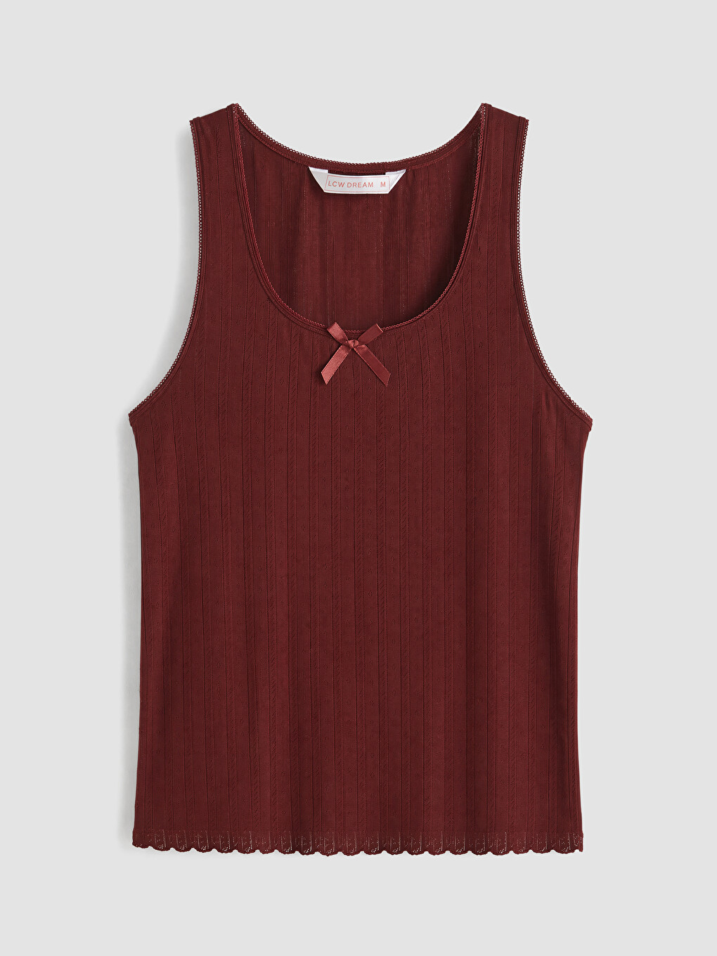 Bordo U Yaka Fiyonk Detaylı Kadın Pijama Üstü