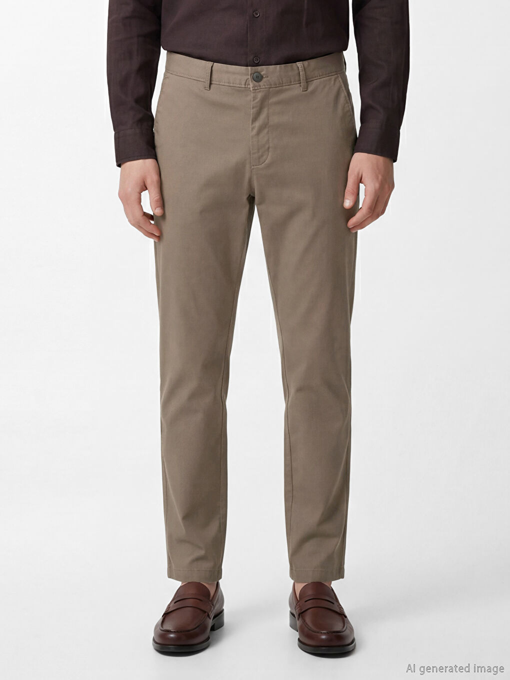 Kahverengi Standart Kalıp Gabardin Erkek Pantolon-1