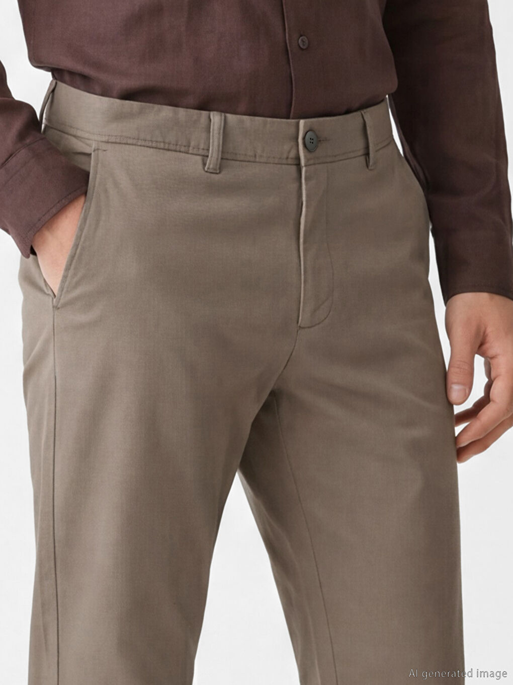 Kahverengi Standart Kalıp Gabardin Erkek Pantolon-2