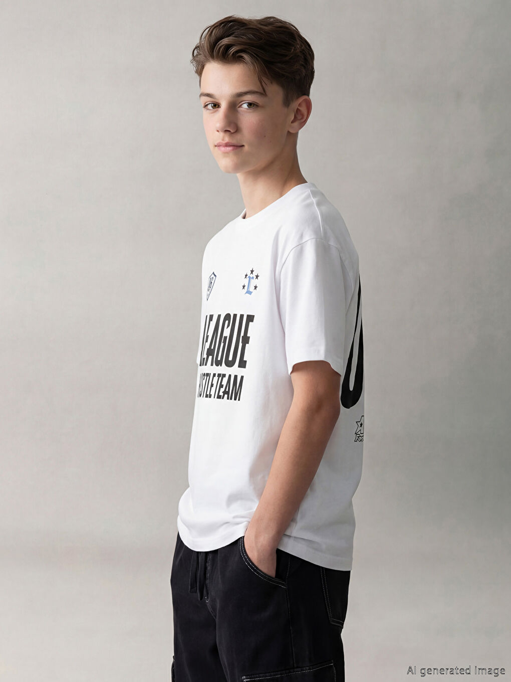 дөңгелек жағалы принтті ұлдарға арналған футболка