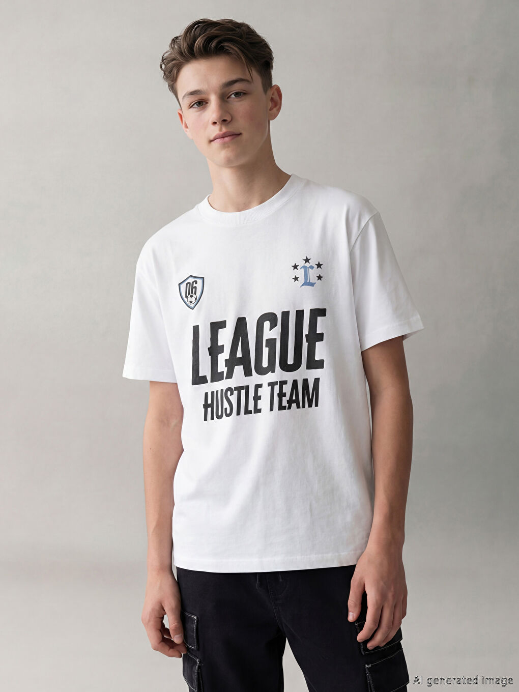 дөңгелек жағалы принтті ұлдарға арналған футболка-1