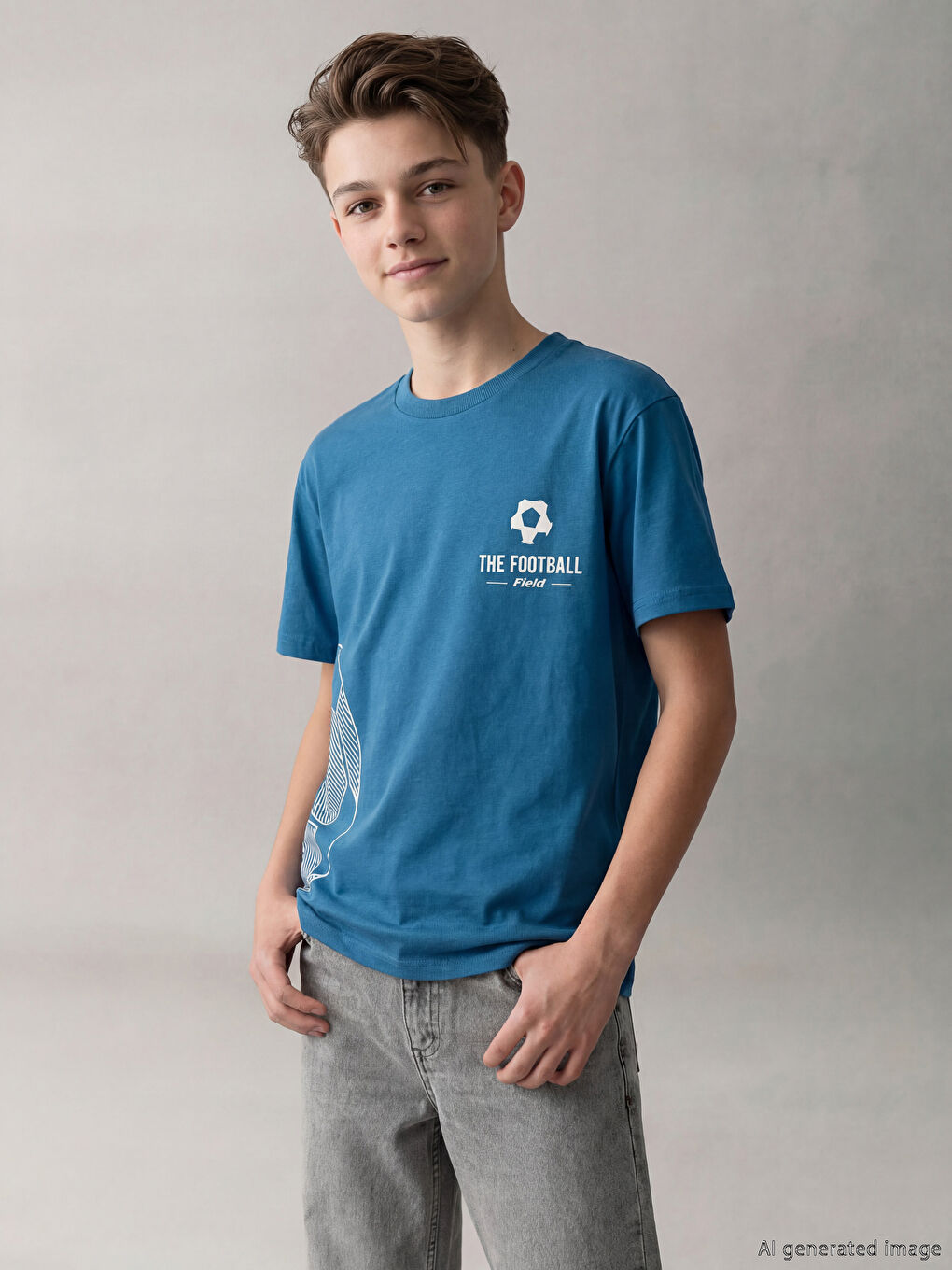 дөңгелек жағалы принтті ұлдарға арналған футболка