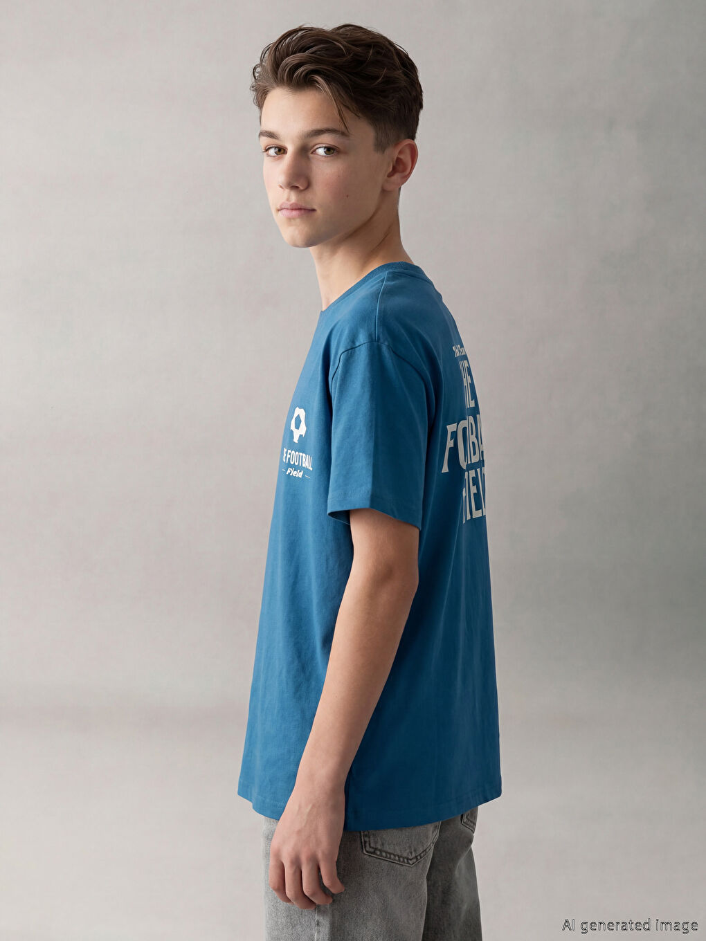 дөңгелек жағалы принтті ұлдарға арналған футболка-1