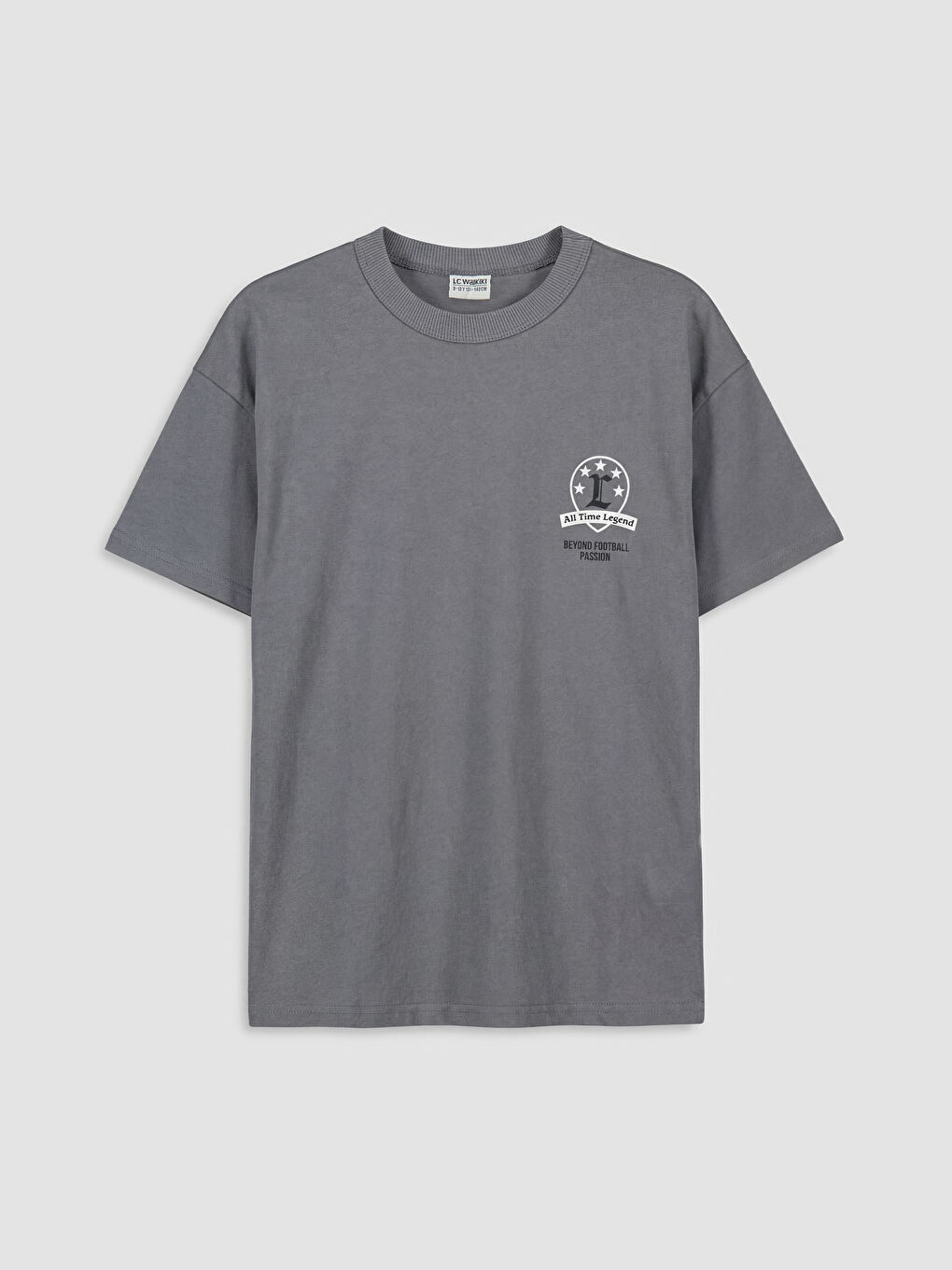 Gri Bisiklet Yaka Baskılı Erkek Çocuk Tişört