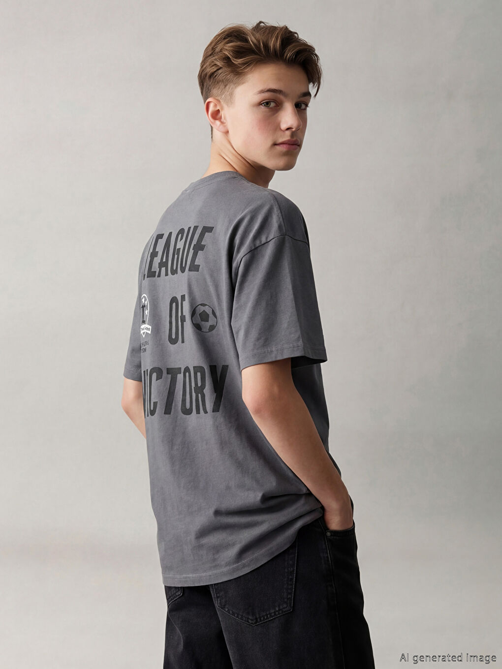 дөңгелек жағалы принтті ұлдарға арналған футболка