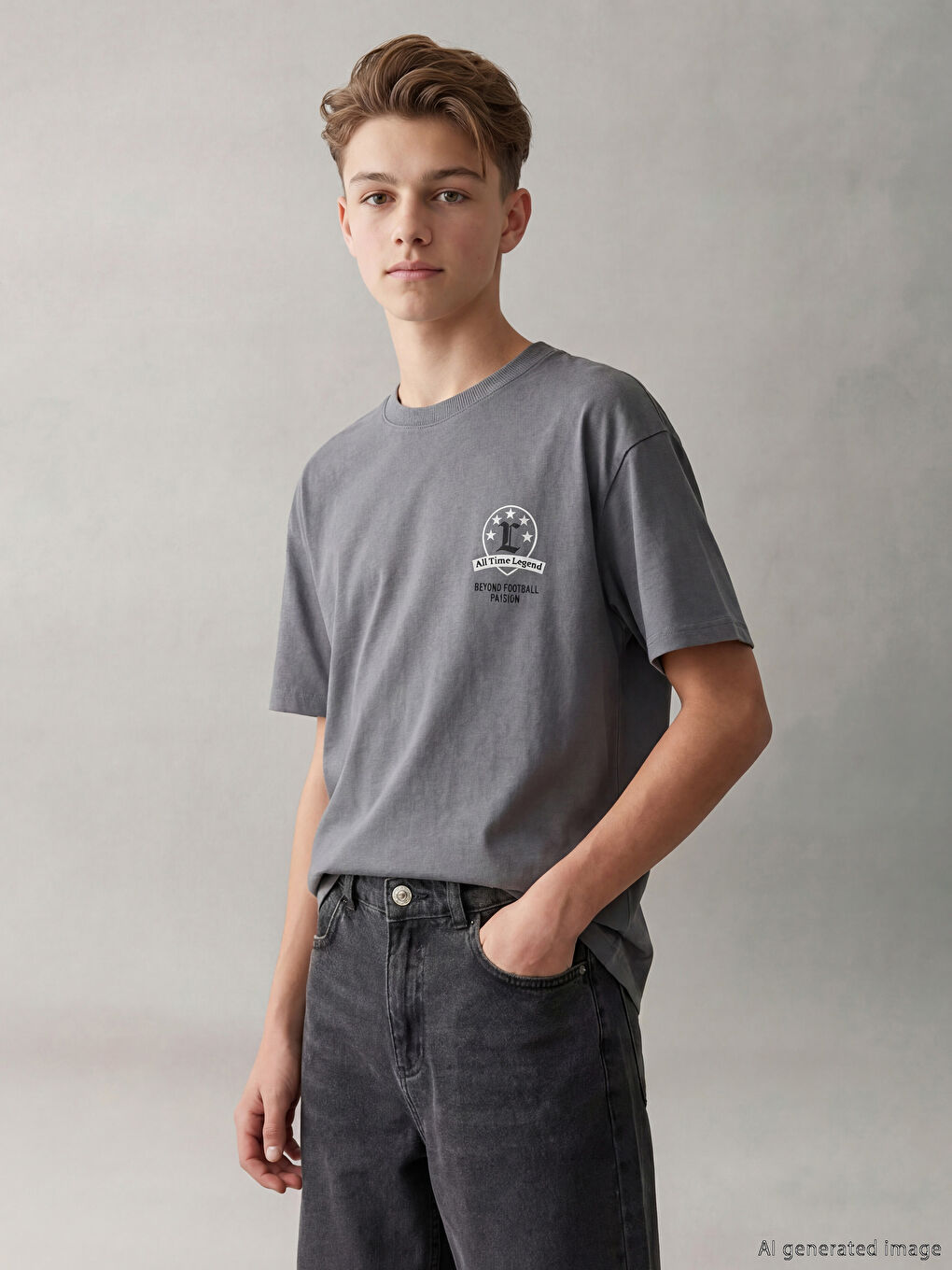 дөңгелек жағалы принтті ұлдарға арналған футболка-1