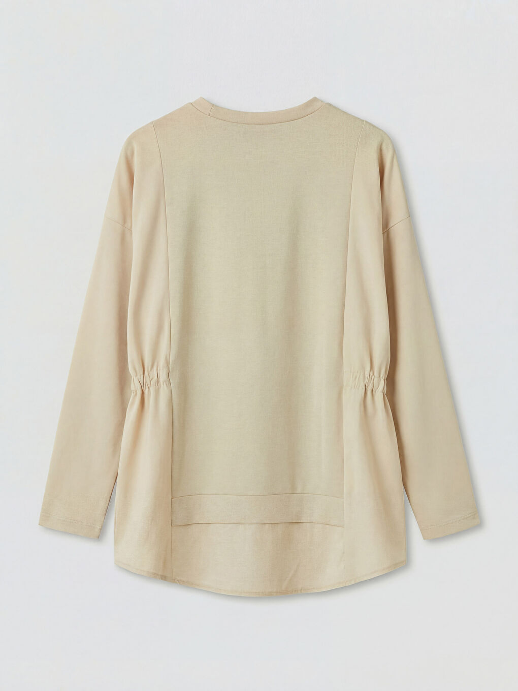 Bej Büzgülü Soft Touch Kadın Sweatshirt Tunik-1