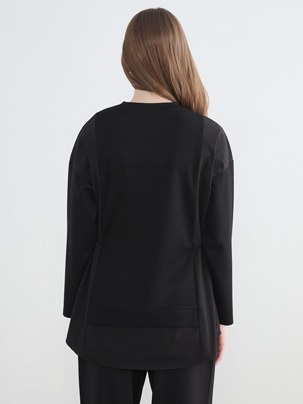 Siyah Büzgülü Soft Touch Kadın Sweatshirt Tunik-3
