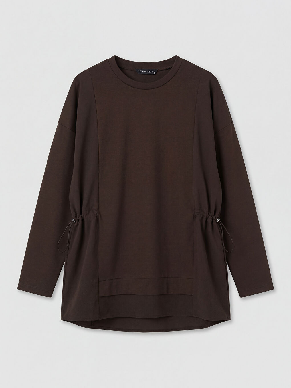 Kahverengi Büzgülü Soft Touch Kadın Sweatshirt Tunik