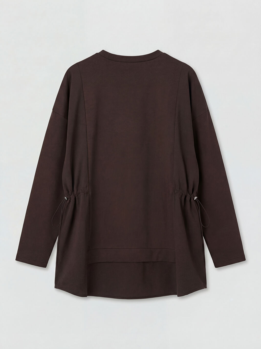 Kahverengi Büzgülü Soft Touch Kadın Sweatshirt Tunik-1