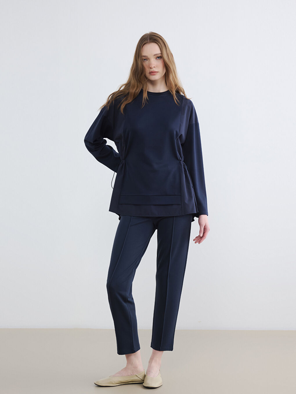Ruched Soft Touch Women's Sweatshirt Tunic-1