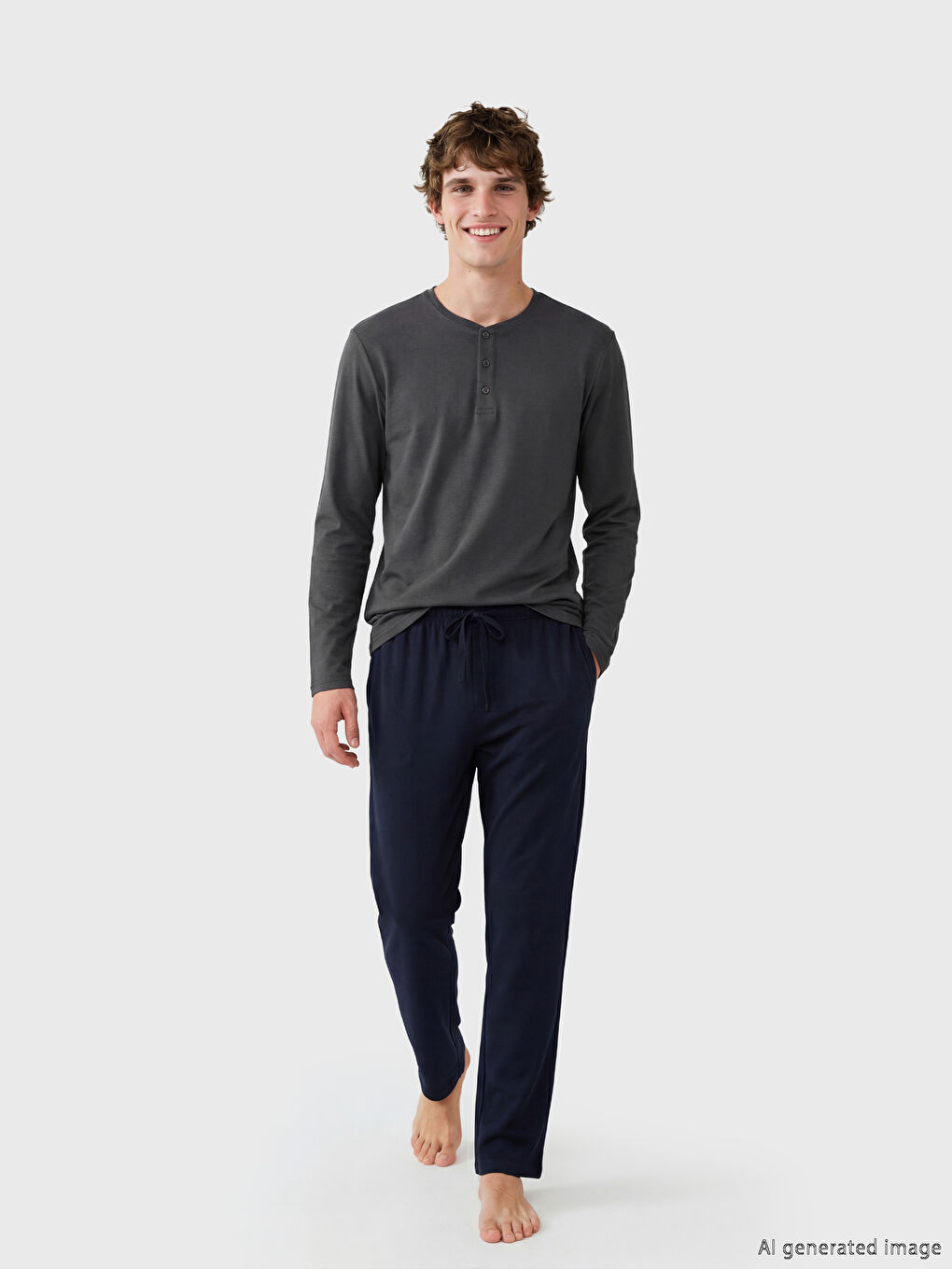 Gri Bisiklet Yaka Erkek Pijama Üst-1