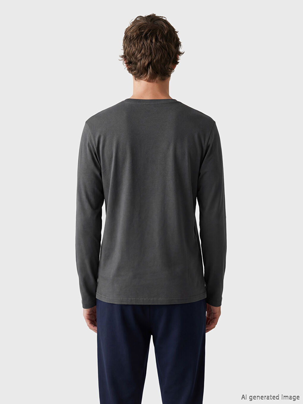 Gri Bisiklet Yaka Erkek Pijama Üst-3