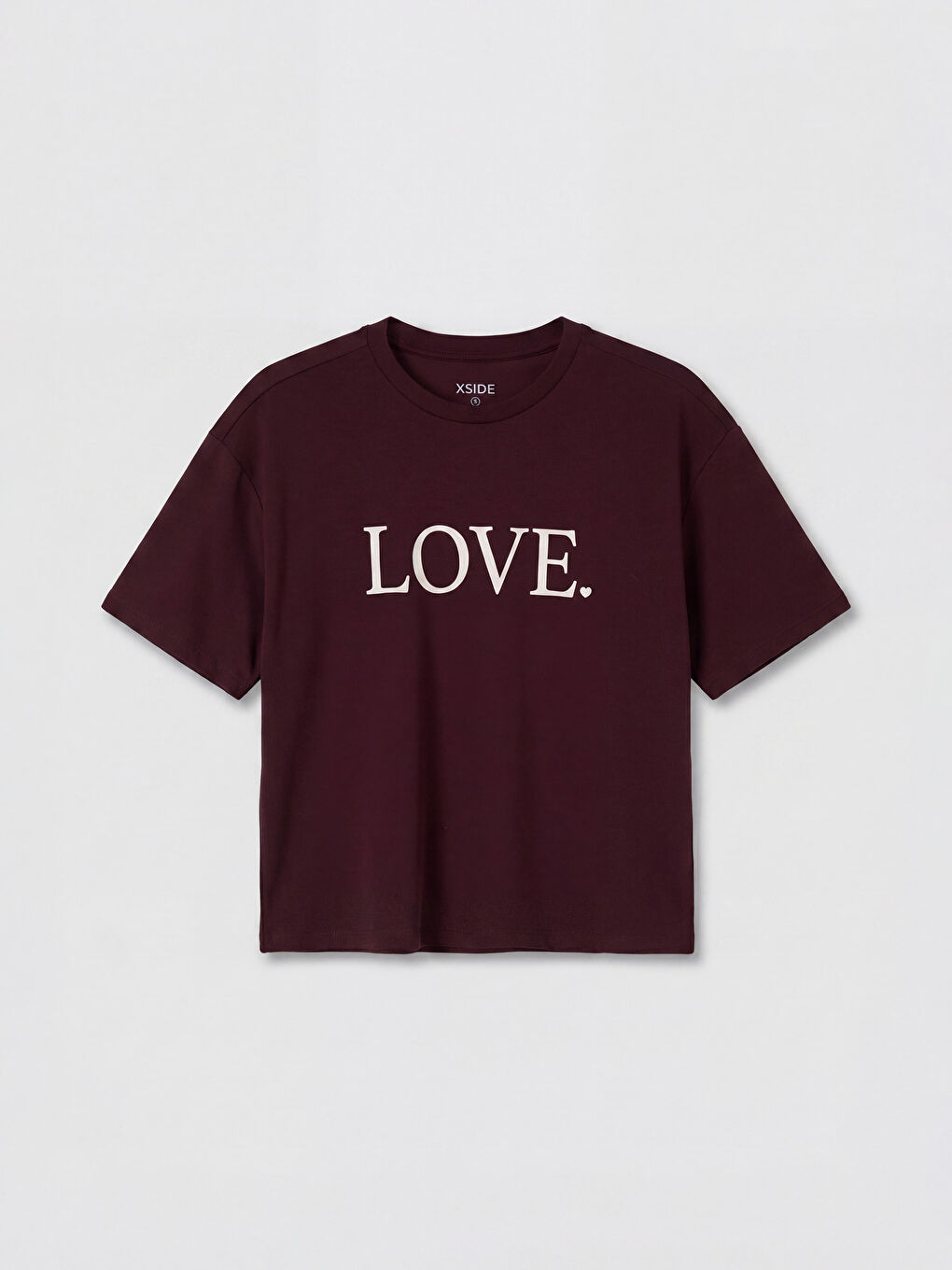 Bordo Bisiklet Yaka Baskılı Kadın Tişört