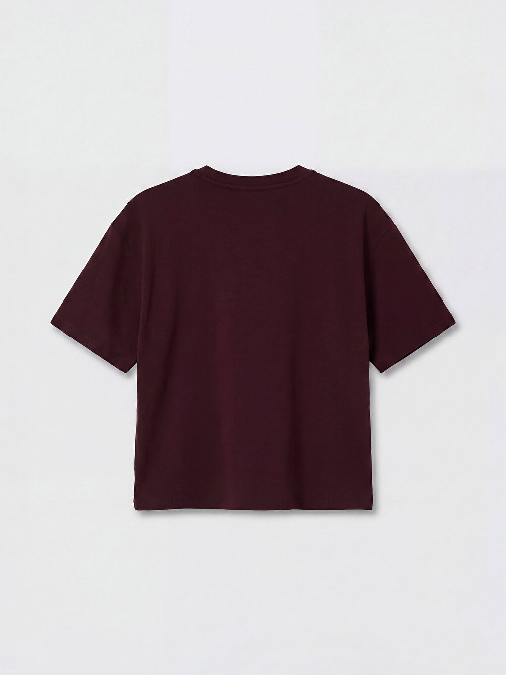 Bordo Bisiklet Yaka Baskılı Kadın Tişört-1