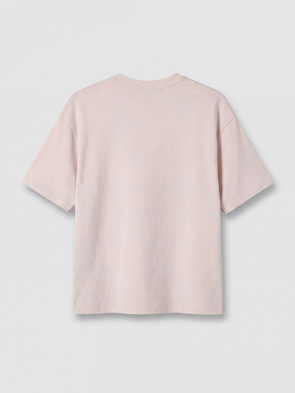 Pembe Bisiklet Yaka Baskılı Kadın Tişört-1